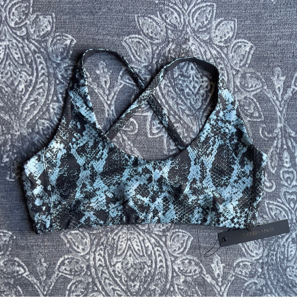 Carbon38 Blue and Black Snakeskin Sports Bra